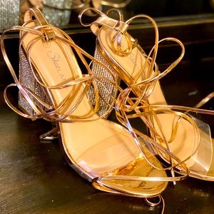 Heel & silver rhinestone lace up heels